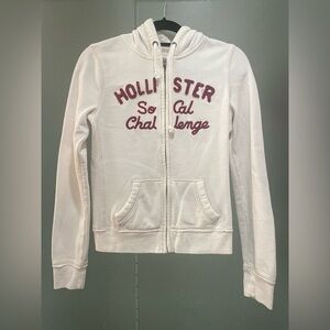 Hollister Co Y2K Cream Colored Cotton and Fleece Hooded Full Zip Jacket